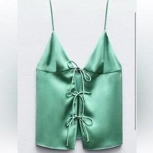 Zara Green Satin Finish Top with Bows